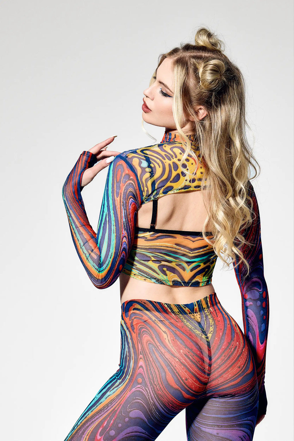 Psytrance festival clothing set with futuristic body contour fit