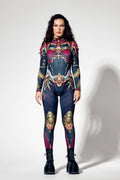 Halloween female warrior costume with detailed fantasy armor print