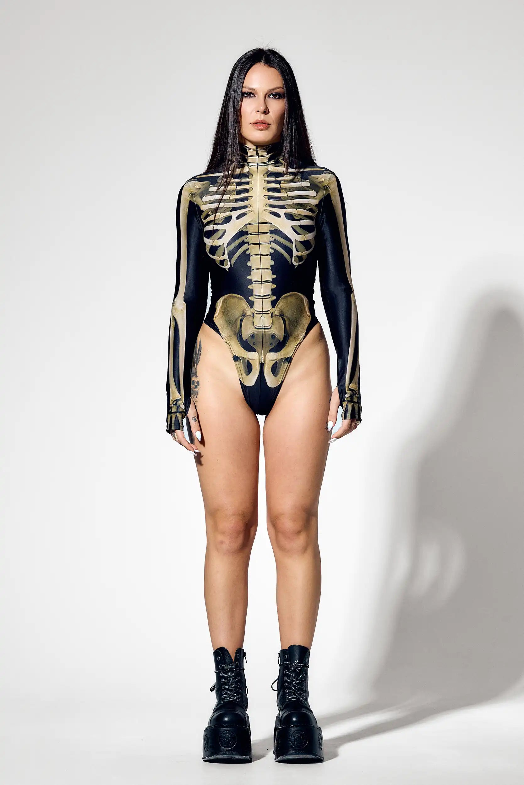 Gothic Halloween skeleton costume with thumb hole sleeves